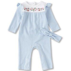 Little Me - Striped Coverall + Headband Set